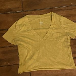Mustard Yellow  Cropped Shirt With A Cute Pocket